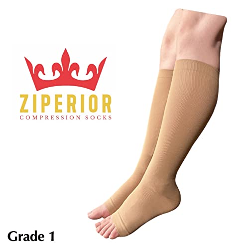 Ziperior Open Toe 15-20 mmHg Compression Grade Calf Pain Leg Inside Zipper Socks (Nude, Large-X-Large) - Image 3