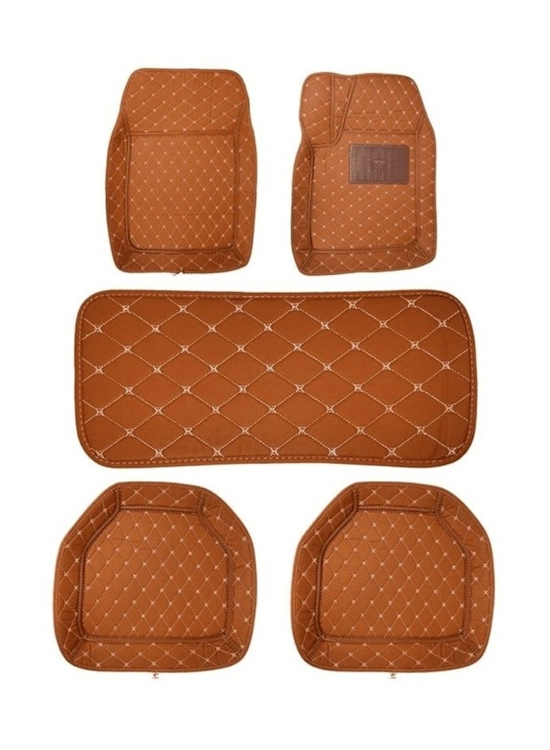 Brown color Premium & High Quality Universal 3D to 3D Floor Mat For Car  - 5 Pcs Set - Image 1