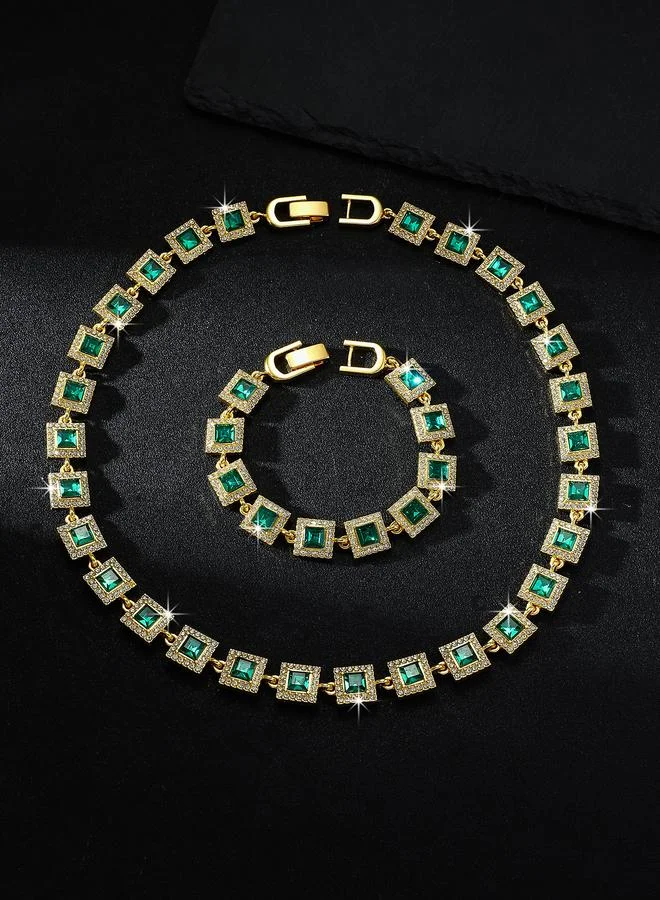 Take Two Emerald Green Square Crystal Necklace and Bracelet Set