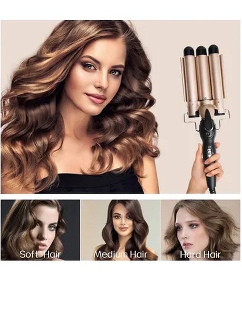 XiuWoo 3-Barrel Curling Iron Wand Hair Crimper Golden/Black - Image 1