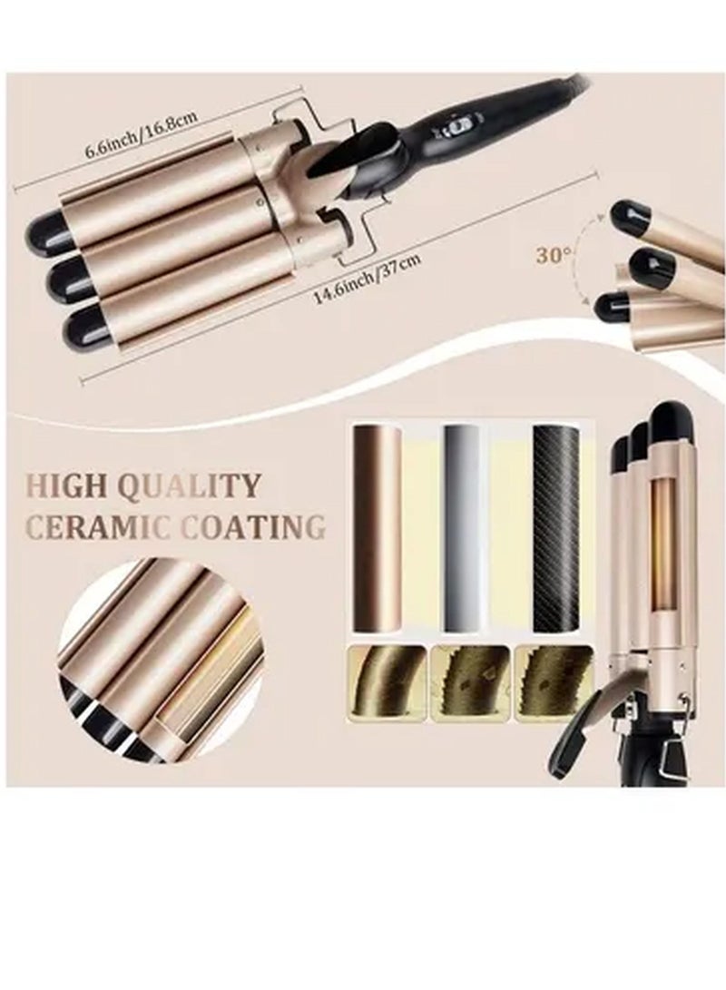 XiuWoo 3-Barrel Curling Iron Wand Hair Crimper Golden/Black - Image 3