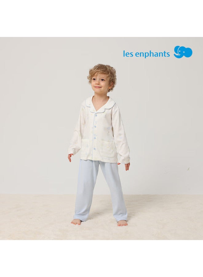 Les enphants Li Yingfang Children's Homewear Set Boys Girls Long Sleeve Long Pants Set Sky Blue 120 CM - Image 1