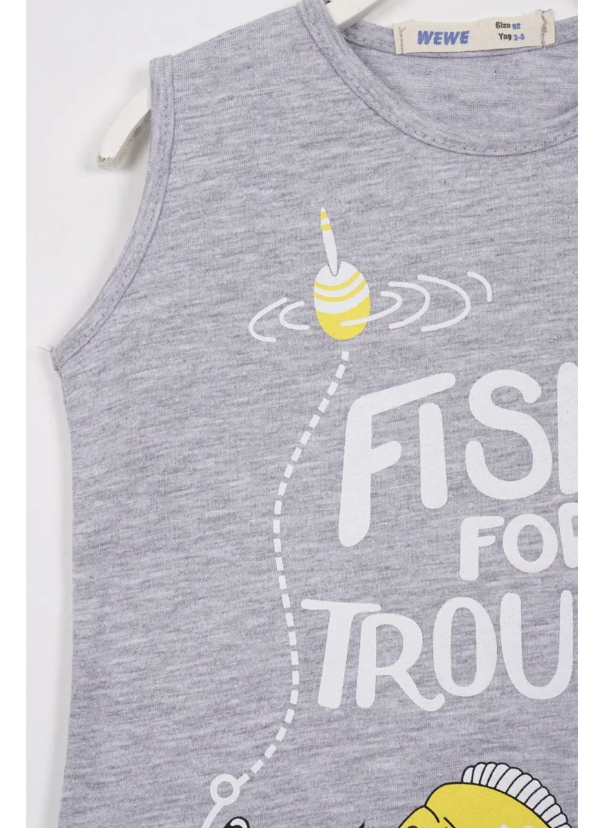 Zepkids Fishing For Trouble Text Printed Gray Melange Color Boy T-shirt