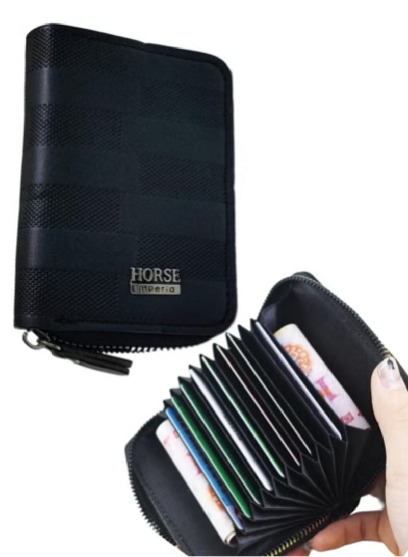 HORSE Imperia Zip Card Wallet - Stylish Faux Leather, Black, Modern Slim Design for Cards and Cash - Image 5