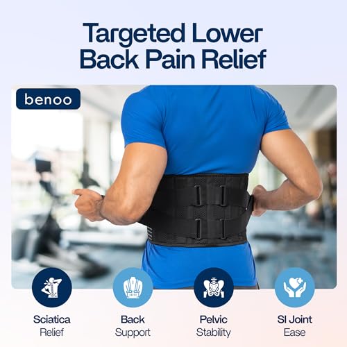 benoo Back Brace for Lower Back Pain Relief | Sciatica Lumbar Support Belt for Men & Women, Adjustable Back Support Brace for Work & Daily Use, All-Day Comfort & Heavy-Duty Compression (X-Large (43-48.9")) - Image 3