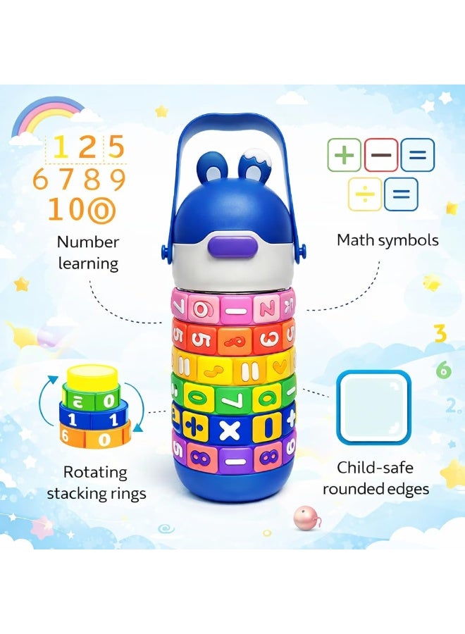 زجاجة مياه تعليمية للأطفال بتصميم ألغاز رياضية، سعة 430 مل، مصنوعة من الفولاذ المقاوم للصدأ مع ماصة وحزام قابل للتعديل، تتميز بتصميم تعليمي للأرقام، مناسبة للبنات والأولاد. - Image 5