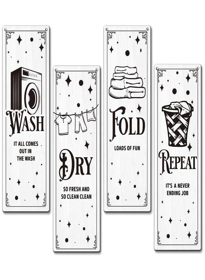 Zmyollo Laundry Room Wall Decor Sign, 4 Pieces Laundry Room Wooden Sign With Rope, Wash Dry Fold Repeat Wall Art Decor For Farmhouse Home Washroom Bathroom, Artwork Gifts For Family Friend Colleague, B23 - Image 1
