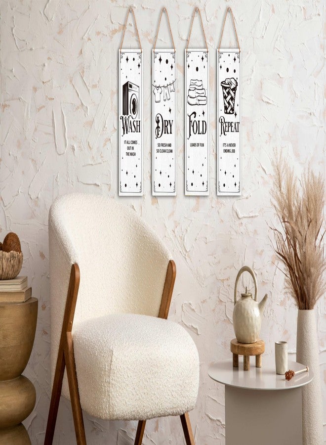 Zmyollo Laundry Room Wall Decor Sign, 4 Pieces Laundry Room Wooden Sign With Rope, Wash Dry Fold Repeat Wall Art Decor For Farmhouse Home Washroom Bathroom, Artwork Gifts For Family Friend Colleague, B23 - Image 4