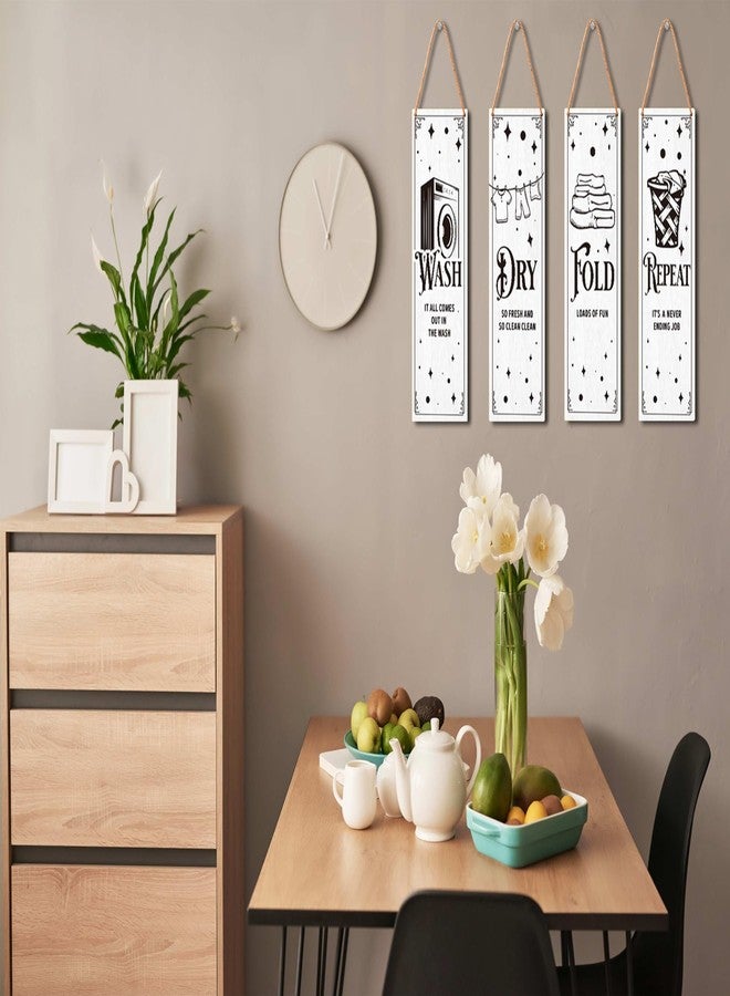 Zmyollo Laundry Room Wall Decor Sign, 4 Pieces Laundry Room Wooden Sign With Rope, Wash Dry Fold Repeat Wall Art Decor For Farmhouse Home Washroom Bathroom, Artwork Gifts For Family Friend Colleague, B23 - Image 3