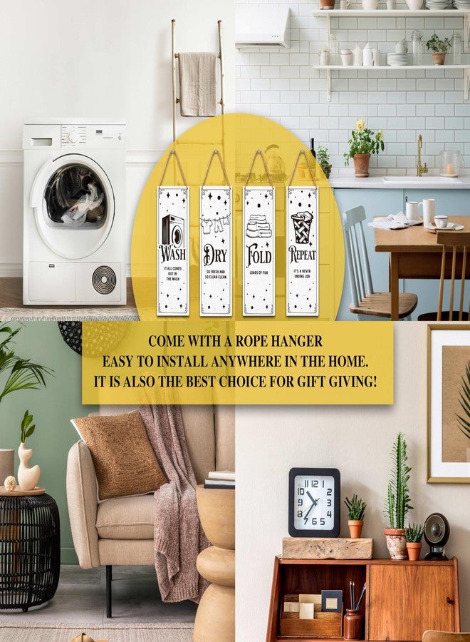 Zmyollo Laundry Room Wall Decor Sign, 4 Pieces Laundry Room Wooden Sign With Rope, Wash Dry Fold Repeat Wall Art Decor For Farmhouse Home Washroom Bathroom, Artwork Gifts For Family Friend Colleague, B23 - Image 5