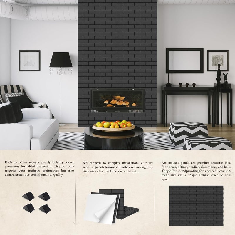 Jber 12 Pack Acoustic Panels Self-Adhesive, Brick Sound Proofing Panels, High Density Acoustic Wall Panels for Recording Studios, Game Room, Home, Office, 30x30x1cm (BLACK, 30x30x1cm) - Image 4