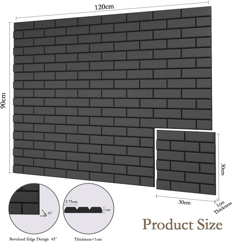 Jber 12 Pack Acoustic Panels Self-Adhesive, Brick Sound Proofing Panels, High Density Acoustic Wall Panels for Recording Studios, Game Room, Home, Office, 30x30x1cm (BLACK, 30x30x1cm) - Image 2