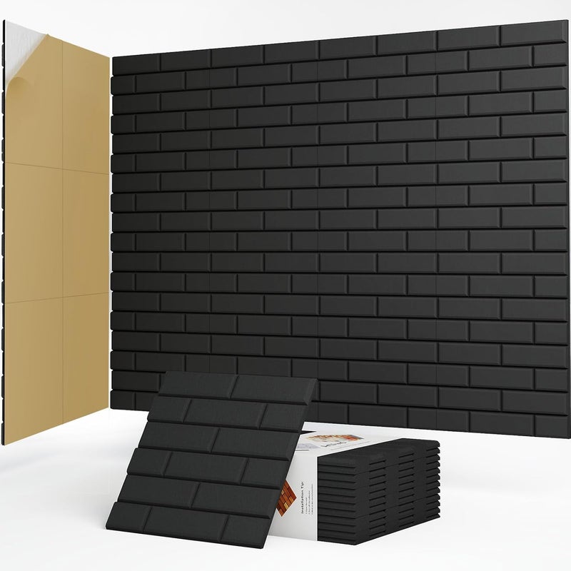 Jber 12 Pack Acoustic Panels Self-Adhesive, Brick Sound Proofing Panels, High Density Acoustic Wall Panels for Recording Studios, Game Room, Home, Office, 30x30x1cm (BLACK, 30x30x1cm) - Image 1
