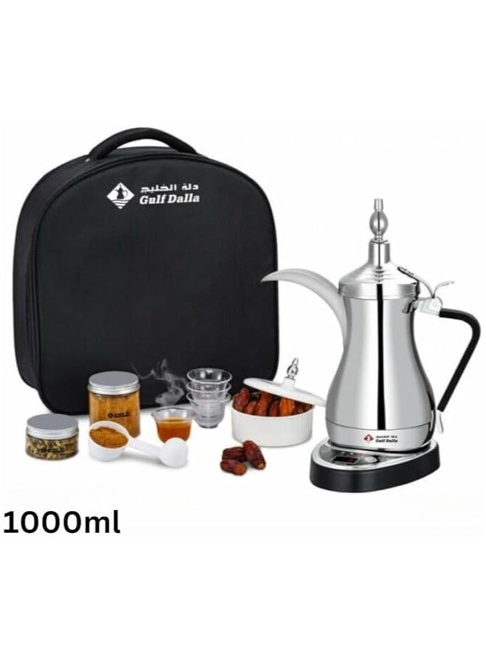 Gulf Dallah Arabic Coffee Maker 1000ml with Travel Bag GA-C94848 (Chrome/Silver) - Image 2