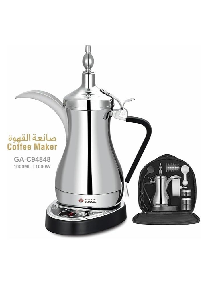 Gulf Dallah Arabic Coffee Maker 1000ml with Travel Bag GA-C94848 (Chrome/Silver) - Image 3