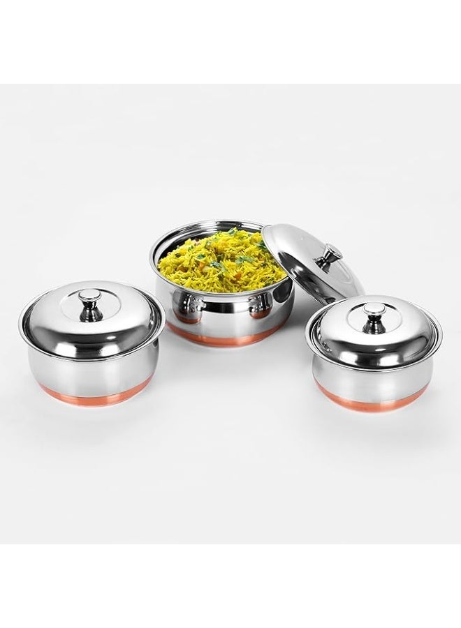 Sumeet Stainless Steel 3 Pieces Handi Pot Set with Copper Base, 1.1 Liters, 1.3 Liters, 1.7 Liters, 3 Piece - Image 2