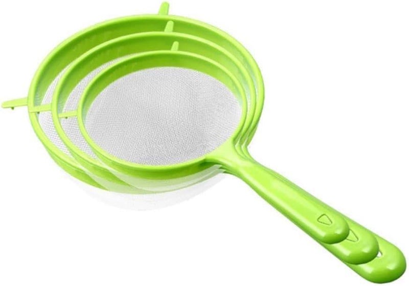 Txuolin 3 Pcs/Set Flour Sifter with Long Handle, Plastic Hangable Flour Colander Powder Filter Strainer Fine Mesh Colander Coffee Filter Tea Strainer, Strainers and Colanders and Food Strainers (Green) - Image 1