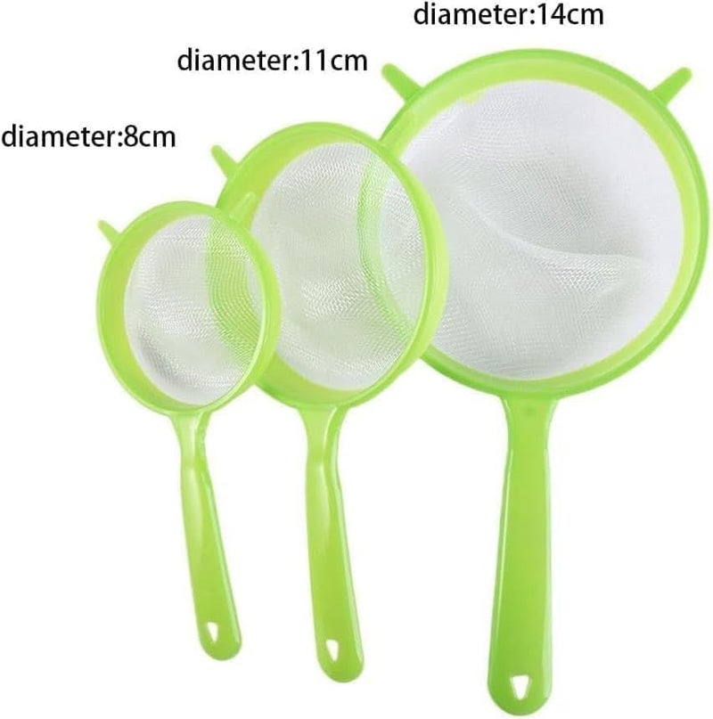 Txuolin 3 Pcs/Set Flour Sifter with Long Handle, Plastic Hangable Flour Colander Powder Filter Strainer Fine Mesh Colander Coffee Filter Tea Strainer, Strainers and Colanders and Food Strainers (Green) - Image 2