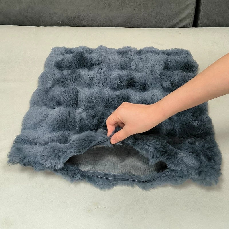 Double-sided imitation rabbit plush pillow, light luxury pillow, large backrest cushion, living room sofa pillow, pillowcase without core, high-end feeling - Image 3