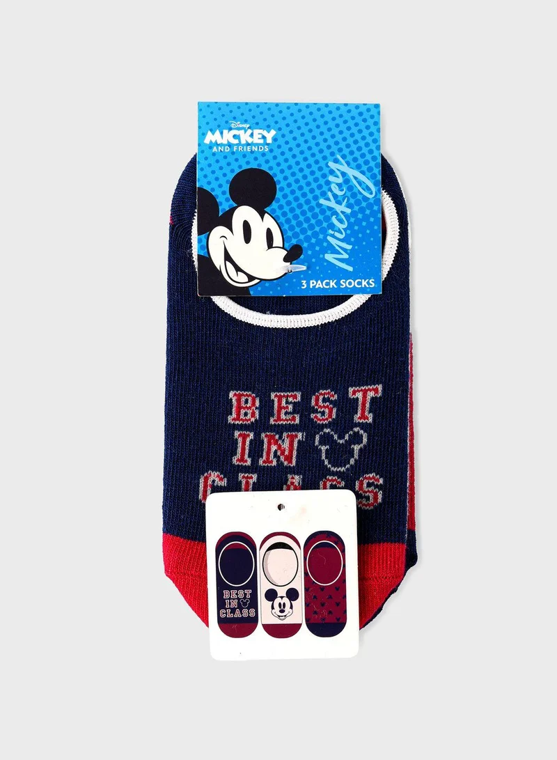 Disney Kids 3 Pack Mickey Mouse No Show Socks