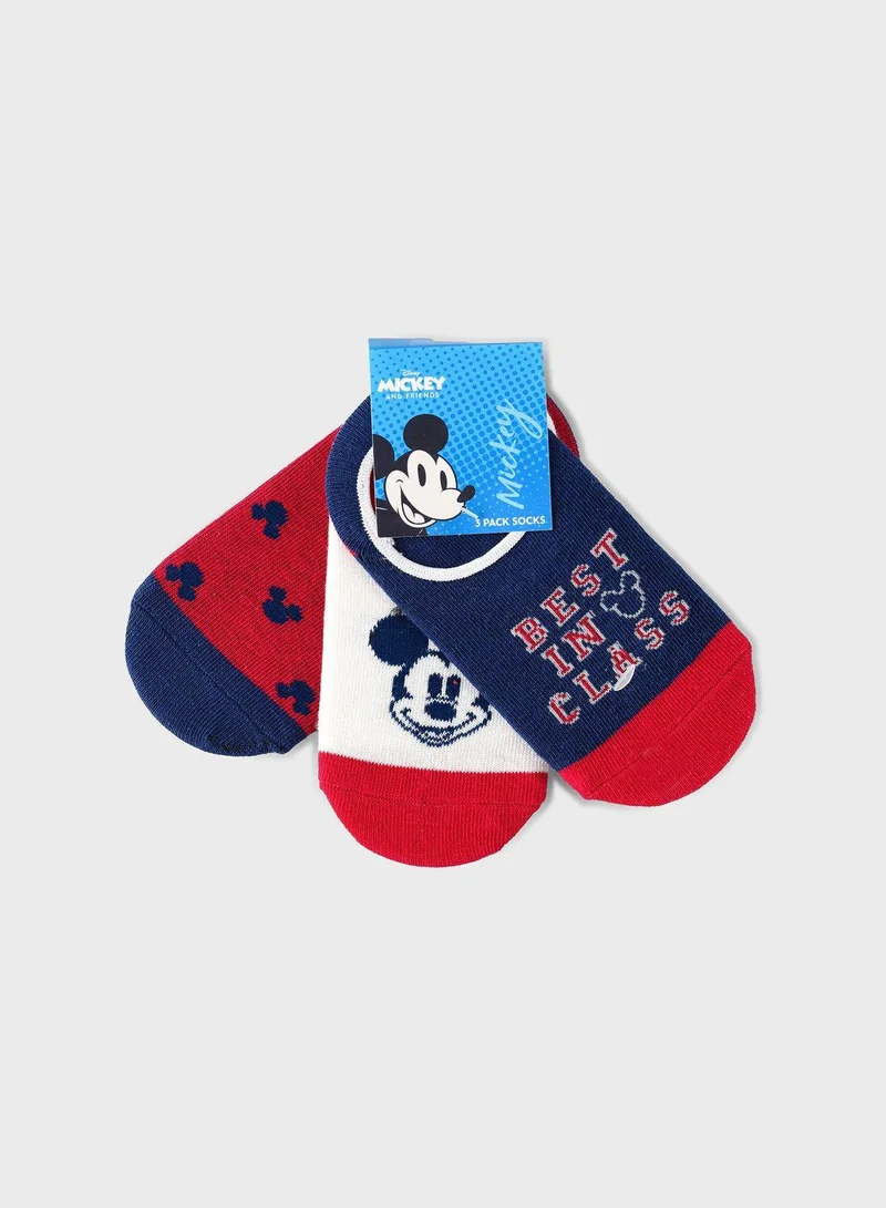 Disney Kids 3 Pack Mickey Mouse No Show Socks