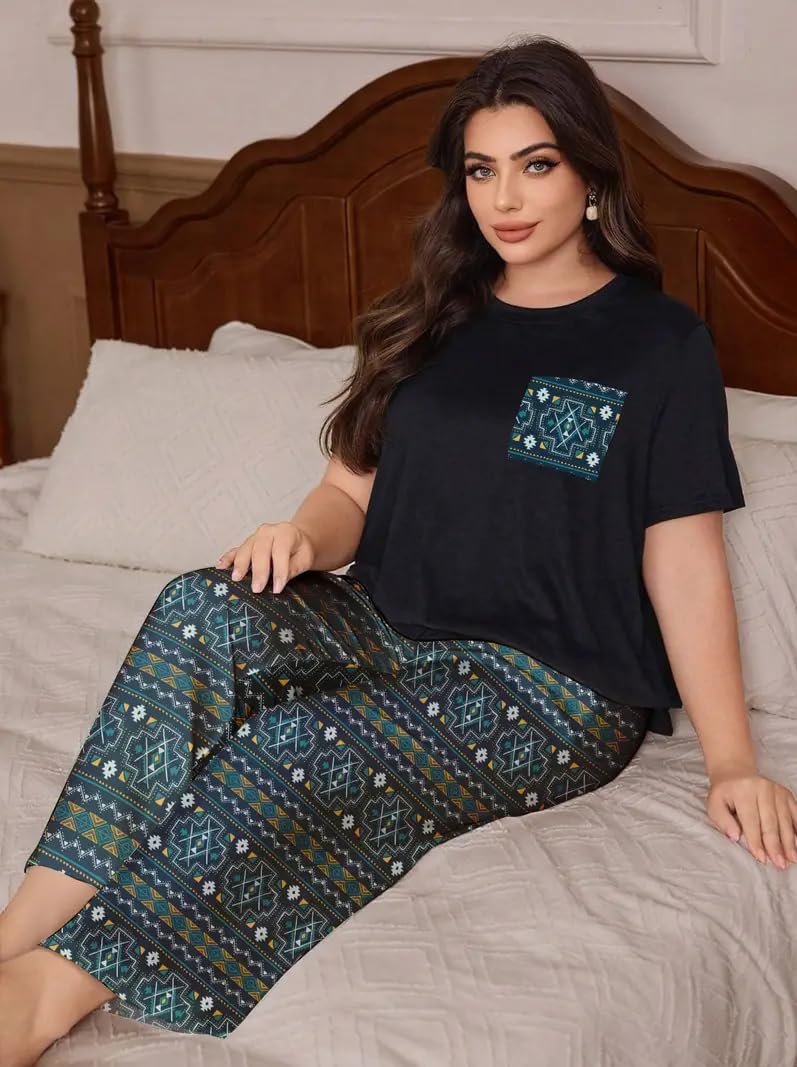 Celary Women’s Cotton Blend Printed Night Suit Set||Soft & Breathable Short Sleeve Top & Ethnic Print Pyjama Set||Also Available in Plus Size||Korean Night Suit||Comfortable Home Wear & Sleepwear - Image 4