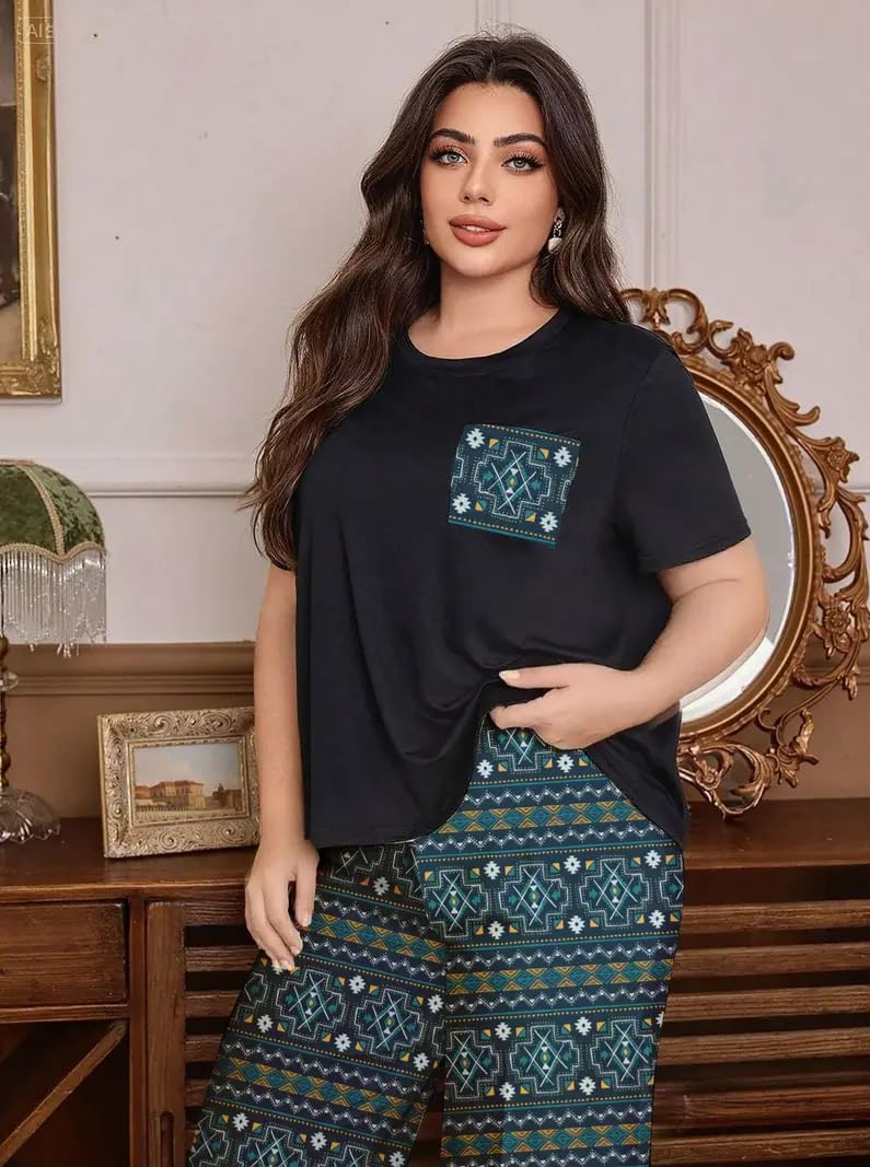 Celary Women’s Cotton Blend Printed Night Suit Set||Soft & Breathable Short Sleeve Top & Ethnic Print Pyjama Set||Also Available in Plus Size||Korean Night Suit||Comfortable Home Wear & Sleepwear - Image 2