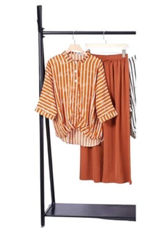 Generic Stylish Stripe and Letter Print Long Sleeve Shirt - Classic Casual Button Front Turn Down Collar Design with Linen Pants Fit to Large-XL T-164  - Image 2