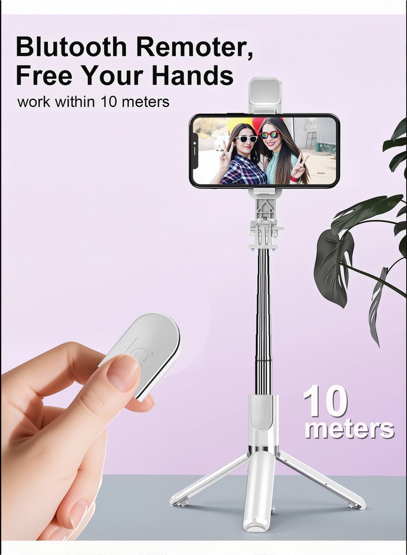 Selfie Stick with Light, Tripod Long Phone Selfie Stick with Connecting Phone Bluetooth for Makeup, Selfie, Vlogging, Youtube, Live (White) - Image 4
