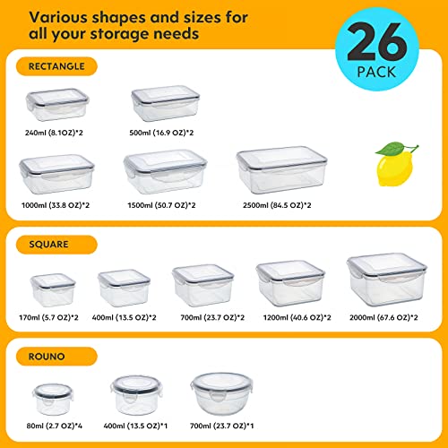 JSCARES 52 PCS Food Storage Containers Set with Airtight Lids (26 Lids &26 Containers) - BPA-Free Plastic Food Container for Kitchen Storage Organization, Salad Fruit Lunch Containers with Labels & Marker - Image 2