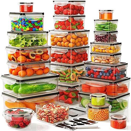 JSCARES 52 PCS Food Storage Containers Set with Airtight Lids (26 Lids &26 Containers) - BPA-Free Plastic Food Container for Kitchen Storage Organization, Salad Fruit Lunch Containers with Labels & Marker - Image 1