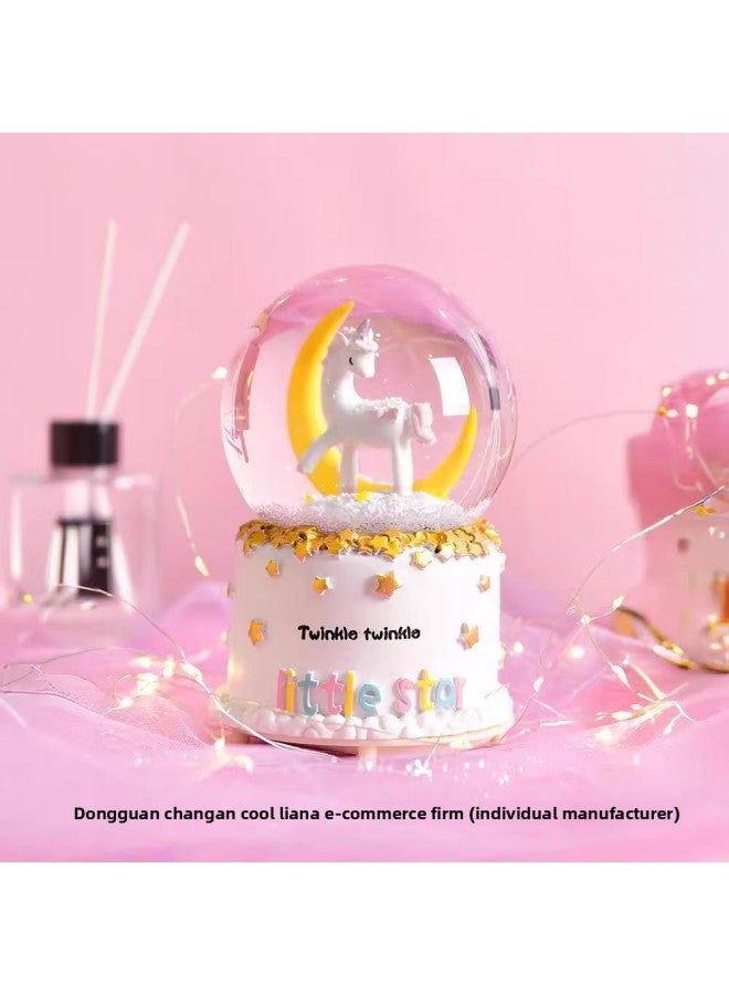 Princess Crystal Ball Snowflake Music Box Music Box Little Girl Children's Birthday Gift Ornaments-Color:Carousel External Rotation-intelligent Voice Control Rotation B Transfer 【extra Large Automat - Image 2