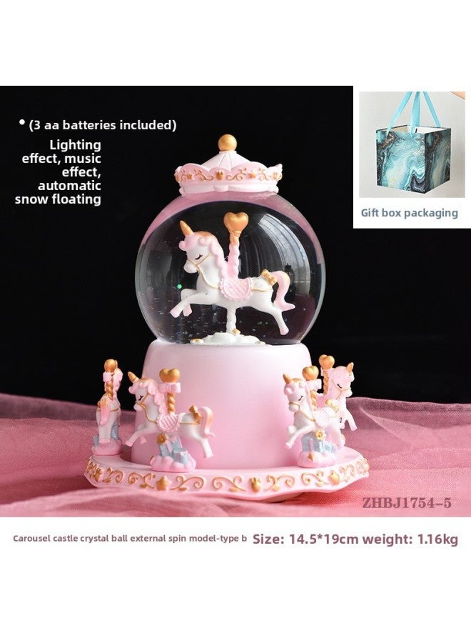 Princess Crystal Ball Snowflake Music Box Music Box Little Girl Children's Birthday Gift Ornaments-Color:Carousel External Rotation-intelligent Voice Control Rotation B Transfer 【extra Large Automat - Image 1