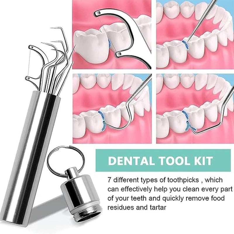 DORPUT 7-in-1 Teeth Cleaning Kit - Dental Floss Picks, Toothpicks & Stainless Steel Tools with Case - Portable Oral Care Set for Braces, Clean Teeth & Fresh Breath - Image 4