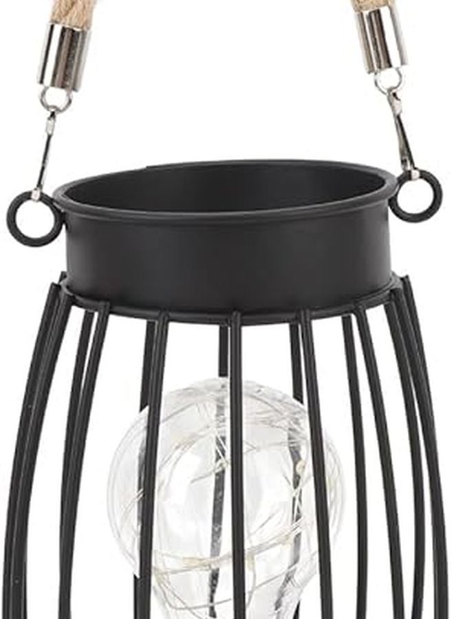 Vintage Black Iron Table Lantern With Hemp Rope Handle Battery Operated Warm Light For Home Garden - Image 5