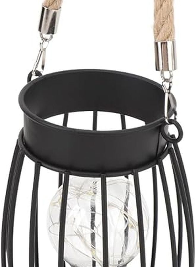 Vintage Black Iron Table Lantern With Hemp Rope Handle Battery Operated Warm Light For Home Garden - Image 3