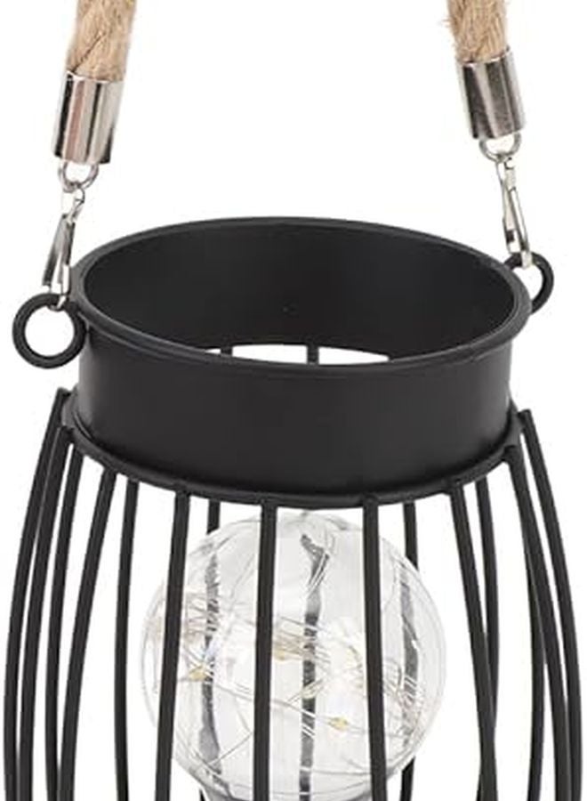 Vintage Black Iron Table Lantern With Hemp Rope Handle Battery Operated Warm Light For Home Garden - Image 1
