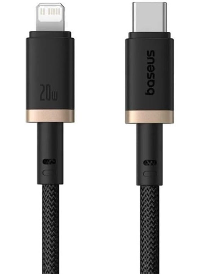 Baseus Dura Series 20W Type-C to iP Fast Charging Cable, 2 Meter Length, Black Black and gold