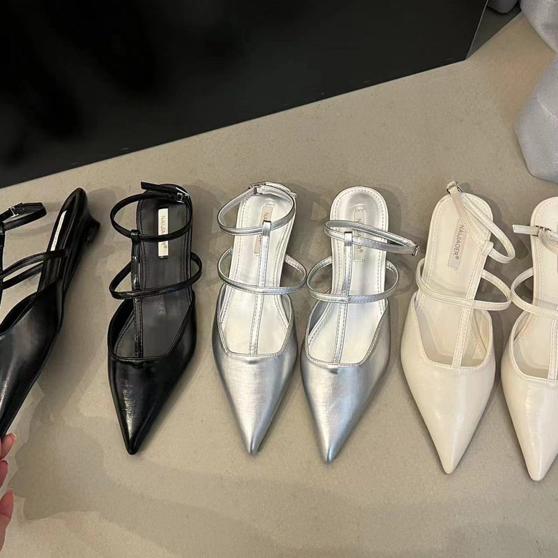 Unique And Fairy-Style Thin Wedge Sandals With A Closed Toe And Ankle Strap, 2024 Summer Pointed-Toe Leather Shoes - Image 2