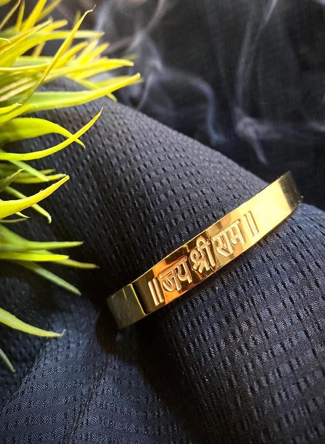 Bauble Cluster Anti Tarnish 18k Gold Plated Jai Shree Ram Bangle Bracelet For Boys/Stainless Steel Kada For Men's/Gifts For Boys/Men's Kada Gold Plated Bracelet (Pack of 1) - Image 4