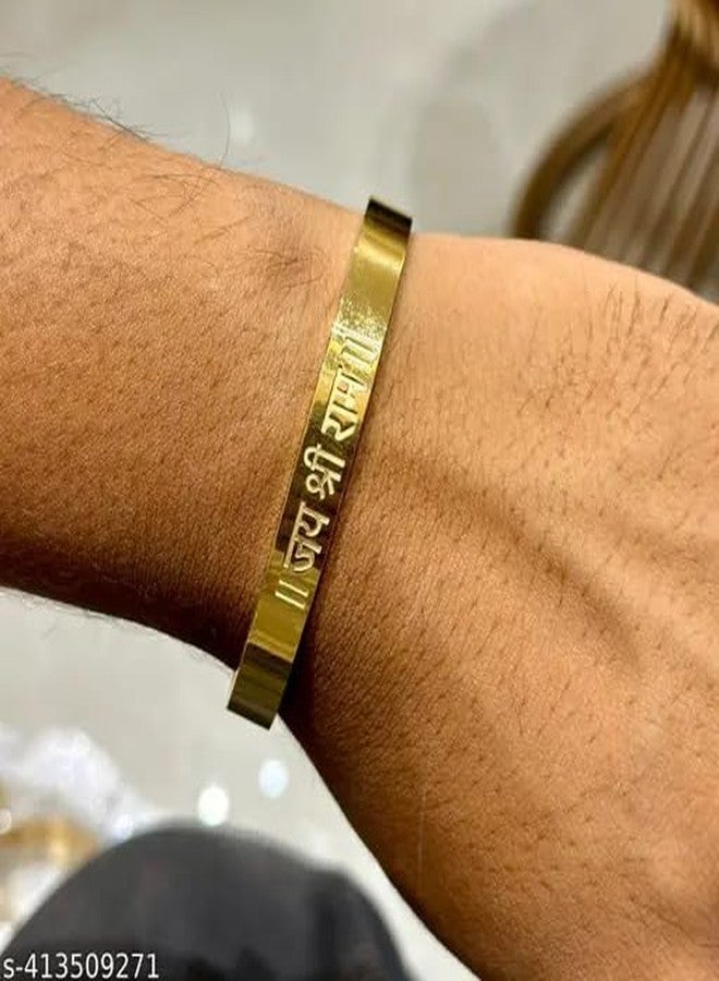 Bauble Cluster Anti Tarnish 18k Gold Plated Jai Shree Ram Bangle Bracelet For Boys/Stainless Steel Kada For Men's/Gifts For Boys/Men's Kada Gold Plated Bracelet (Pack of 1) - Image 3