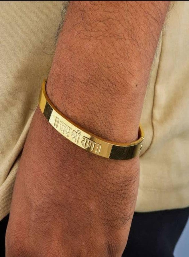 Bauble Cluster Anti Tarnish 18k Gold Plated Jai Shree Ram Bangle Bracelet For Boys/Stainless Steel Kada For Men's/Gifts For Boys/Men's Kada Gold Plated Bracelet (Pack of 1) - Image 5