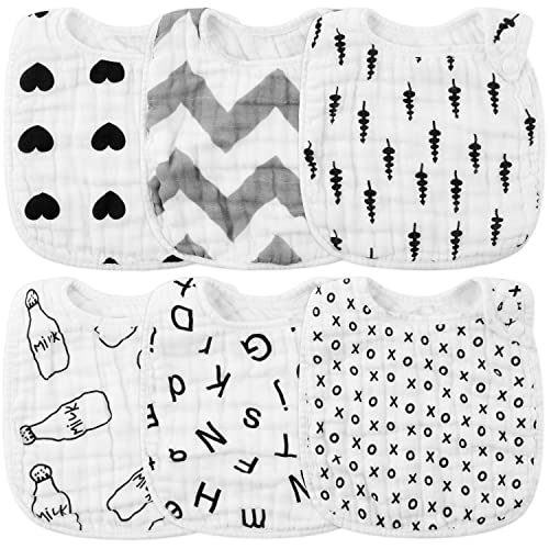 Zainpe 6Pcs Snap Muslin Cotton Bibs for Baby Love Heart Milk Letter Pattern Bib with 6 Absorbent Soft Layers, Machine Washable Burp Cloths for Infants Newborns Toddlers Drooling Feeding and Teething - Image 1