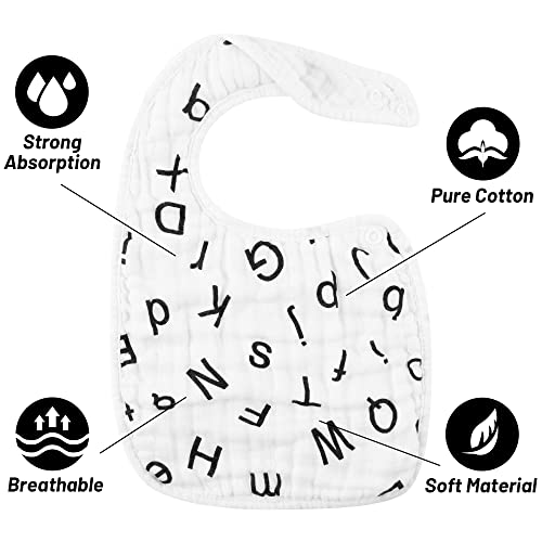 Zainpe 6Pcs Snap Muslin Cotton Bibs for Baby Love Heart Milk Letter Pattern Bib with 6 Absorbent Soft Layers, Machine Washable Burp Cloths for Infants Newborns Toddlers Drooling Feeding and Teething - Image 3
