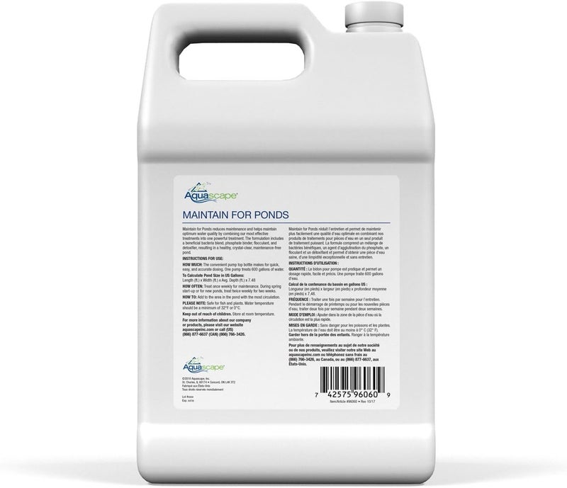 Aquascape MAINTAIN Water Treatment for Koi and Fish Ponds Easy To Use Powerful Blend of Beneficial Bacteria Phosphate Binder Flocculent and Detoxifier 1 gallon  378 L  96060 - Image 2