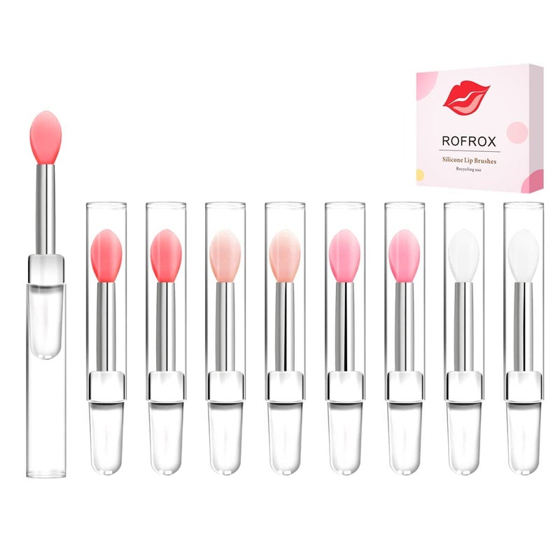 ROFROX Silicone Lip Brushes Tool, Lipstick Applicator Brushes with Caps for Makeup Beauty Brushes, Eyeshadow Lip Brush for Applying Mask Oil, Lipstick Lip Gloss, 8pcs/box Multi-colored - Image 1