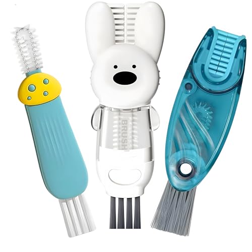 ANSOTHIN Cup Lid Cleaning Brush, Multifunctional Set with 3 in 1 Lid Cleaner and Two 4 in 1 Cup Lid Cleaning Brushes, Cleaning Brush Tool for Bottles, Straws, Tumblers, Travel Mug Caps, Portable Kit (Blue) - Image 1