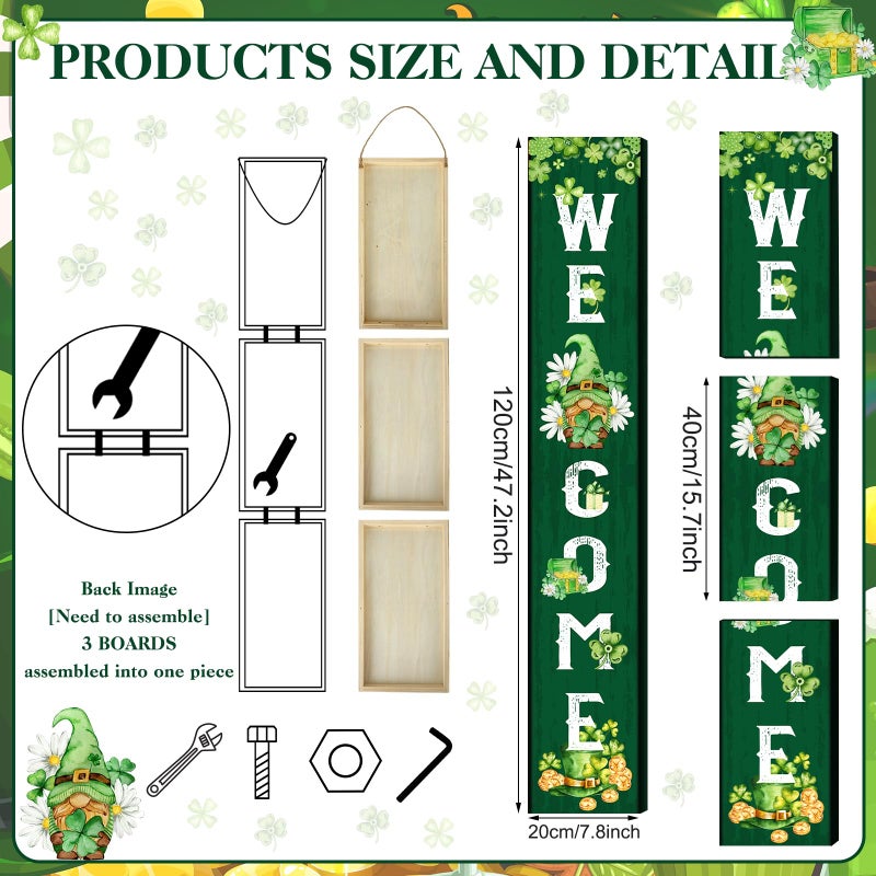 WovWeave St. Patrick's Day Porch Sign Green Wooden Welcome Porch Decor Shamrocks Door Sign 47 Inch Welcome Hanging Decor St. Patrick Decoration Outdoor Indoor for Party Front Door Wall Home(Gnome) - Image 2