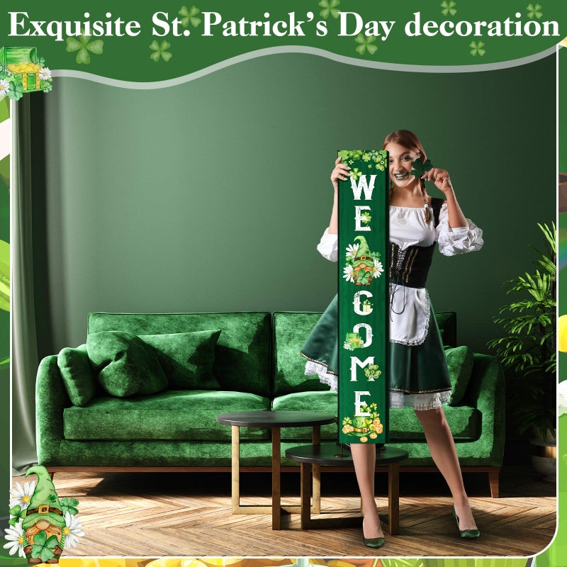 WovWeave St. Patrick's Day Porch Sign Green Wooden Welcome Porch Decor Shamrocks Door Sign 47 Inch Welcome Hanging Decor St. Patrick Decoration Outdoor Indoor for Party Front Door Wall Home(Gnome) - Image 5