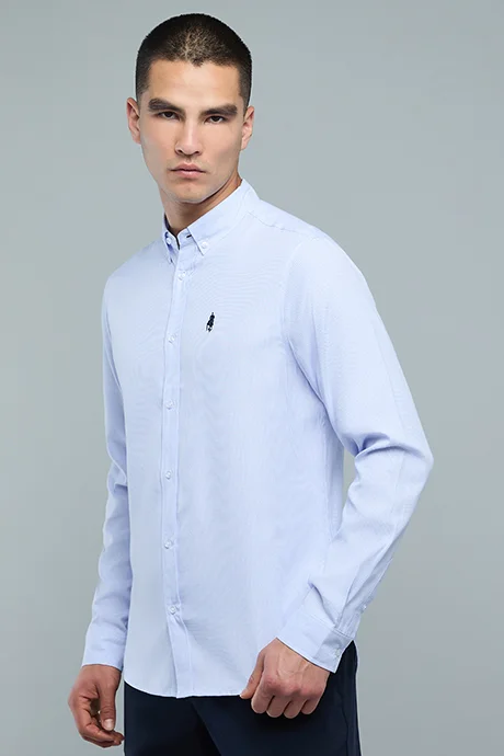 R&B Checked Shirt with Button-Down Collar and Long Sleeves